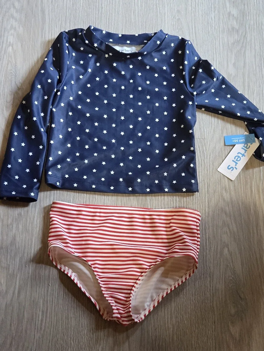 Carter's Navy Star Rashguard with Red & White Stripe 2 Pcs Swim Suit NWT
